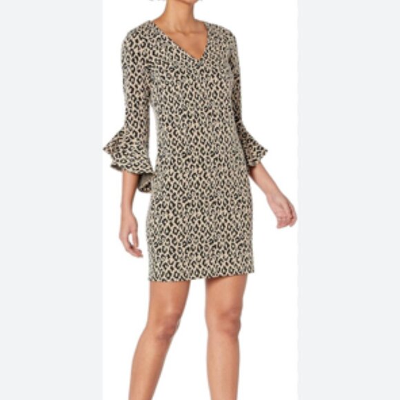 Trina Turk Ponte Stretch Knit Dress Ruffle Sleeve Formal Animal NEW NWT 4 - Picture 9 of 9